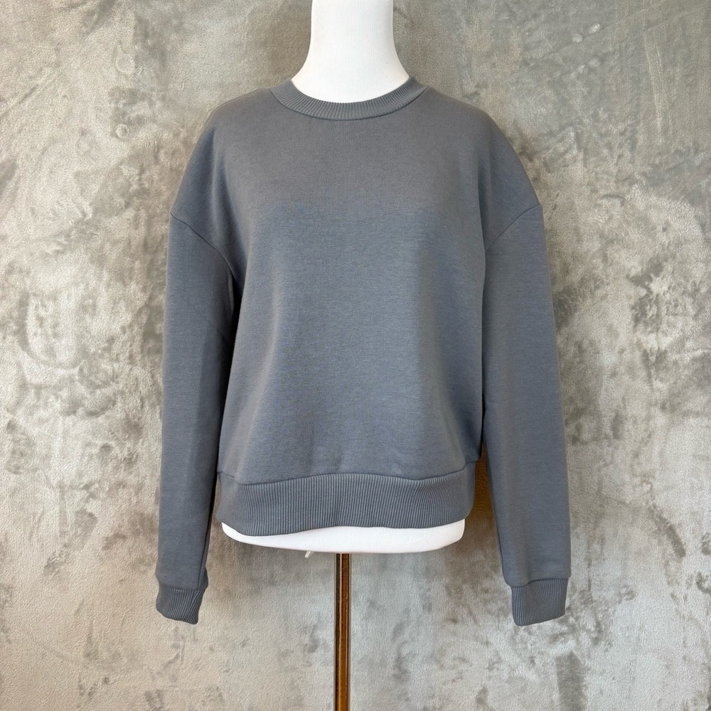 90 Degree by Reflex Tranquility Pique Cropped Steel Gray Sweatshirt Wmns L